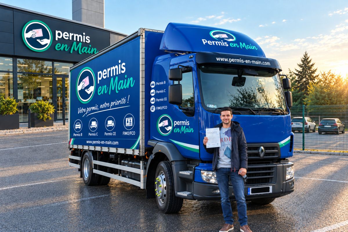 Permis en main utilisé pour la formation au permis C poids lourd.